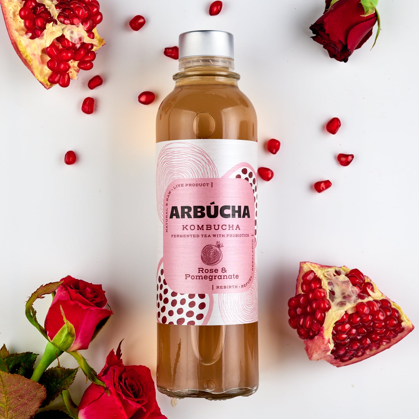 Arbucha Pomegranate & Rose Kombucha Glass bottle 330ml